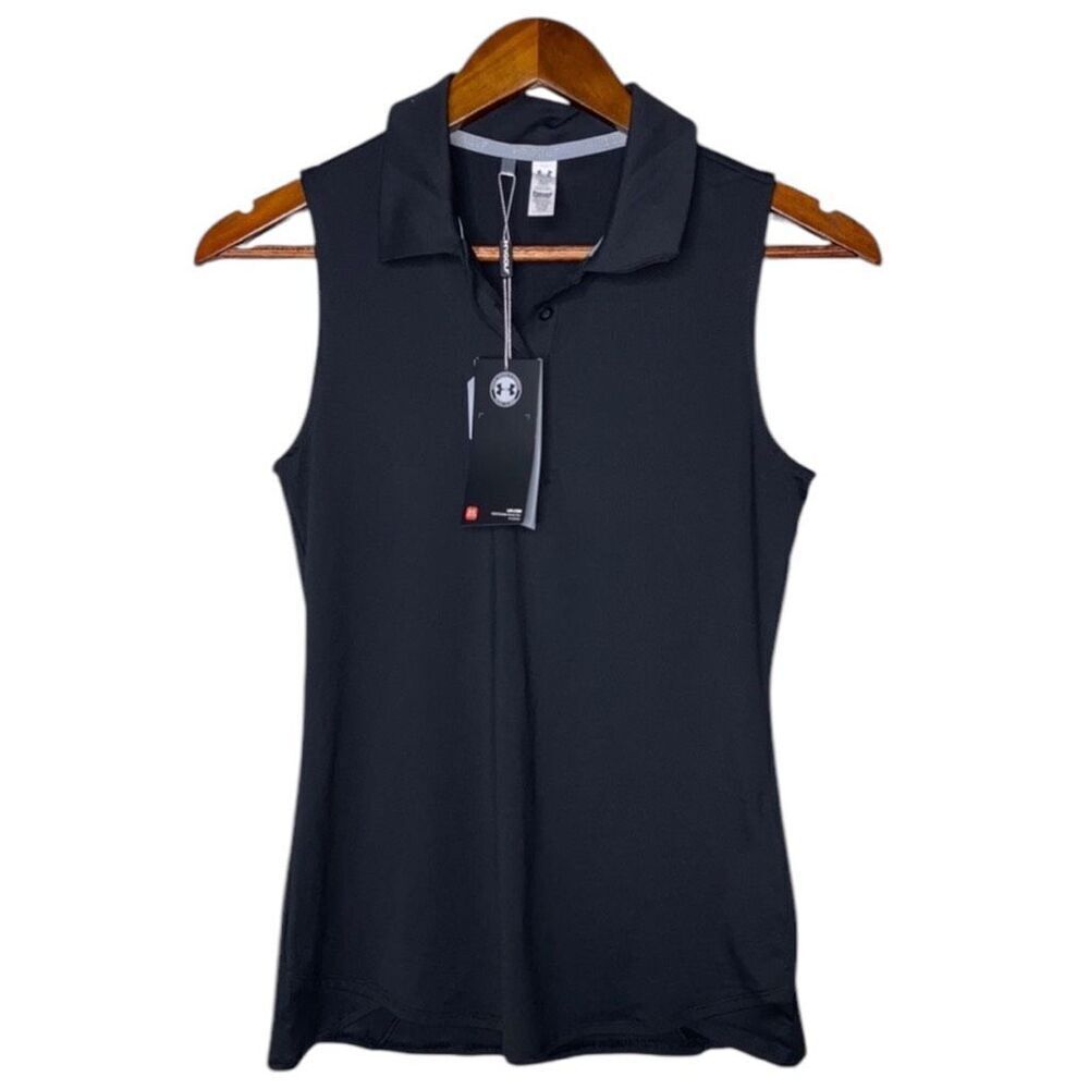 New Under Armour Black Sleeveless Golf Polo Size L